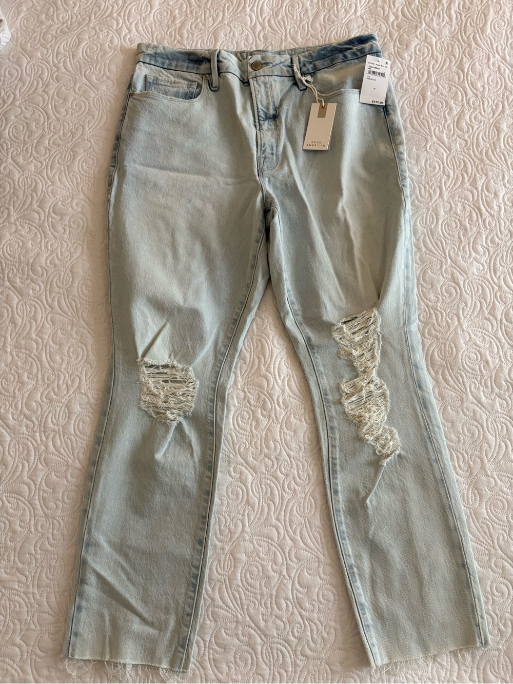Good American Light Blue Distressed Straight-Leg Jeans
